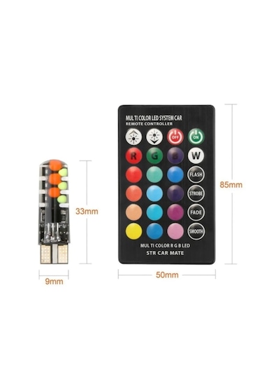Kumandalı Çakarlı T10 Park Ampulü 2 Adet 18 Led Rgb Park