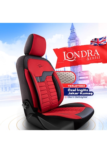 Panda Londra Serisi İngiliz Jakar Kumaş Oto Koltuk Kılıfı Kırmızı - Siyah
