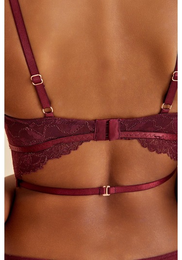 Roma Bordo Dantelli Dolgusuz Toparlayıcı Büstiyer Sütyen bordo