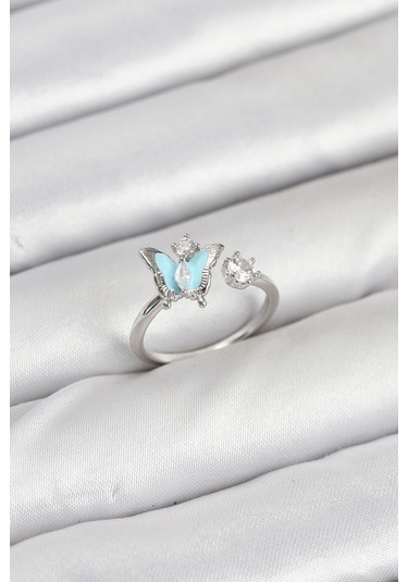 Tua Moda Pirinç Gümüş Renk Kelebek Model Kadın Yüzük Gümüş