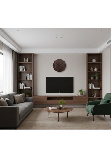 Stil Modern Duvar Saati 45 Cm Siyah-ceviz Siyah Ceviz