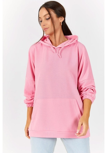 Armonika Kadın Toz Pembe Kapüşonlu Cepli Sweatshirt Arm-21k024027