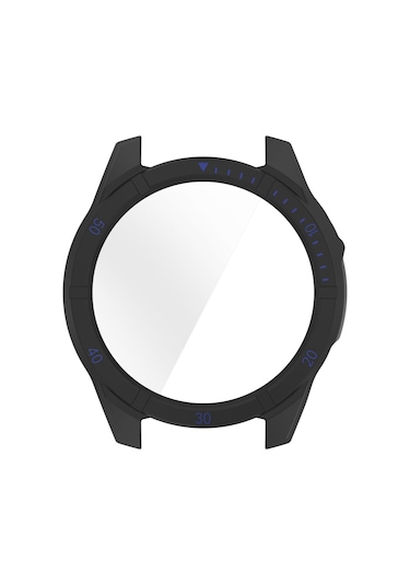 Garmin Tactix 8 İçin Amoled 51mm Temperli Film Entegre Pc İzle Koruyucu Kılıf Siyah Mavi