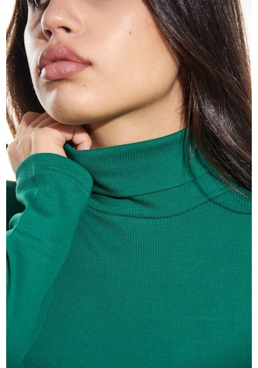 Refox Kaşkorse Tam Boğazlı Body Sweatshirt, Çimen Yeşili Çok Renkli