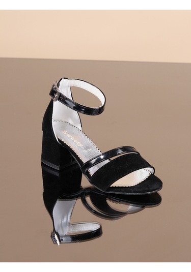 Kidessa 998 Kız Çocuk Kalın Topuklu Ayakkabı Siyah Nubuk Siyah