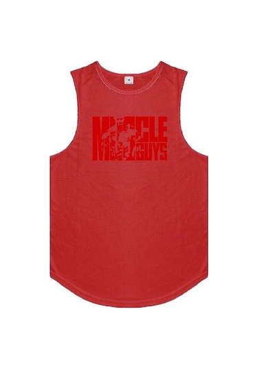 Kırmızı Muscleguys Spor Moda Tank Top Yaz Spor Salonu Vücut Geliştirme Kolsuz T-shirt Erkek Tranning Yelek Spor Örgü Muscleguys Baskılı Atlet Kırmızı