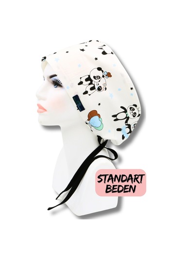 Standart Beden Panda Desenli Cerrahi Bone Doktor Hemşire Sağlıkçı Hastane Bonesi Renkli