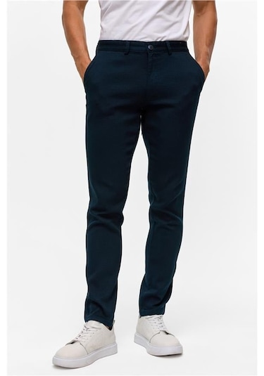 Süvari Lacivert Slim Armürlü Pantolon Lacivert