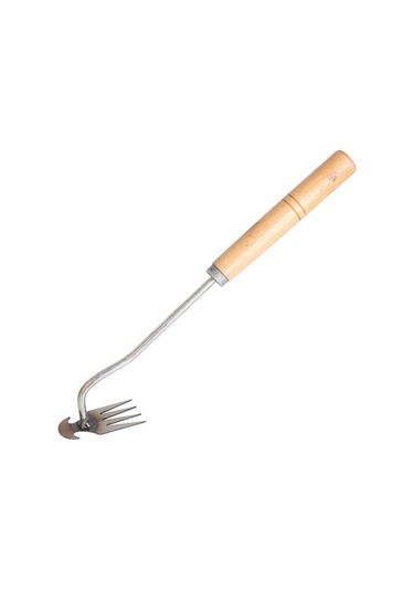 Sones Dört Dişli Çift Amaçlı Ot Temizleme Aleti Bahçe Ot Tırmığı Kökten Ayıklama Ot Temizleme Aleti, Uzunluk: 35 Cm Galvanizli Ahşap Saplı