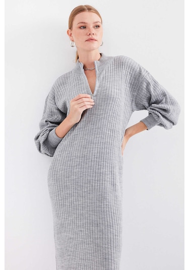 Gabria Fitilli Triko Elbise Gri