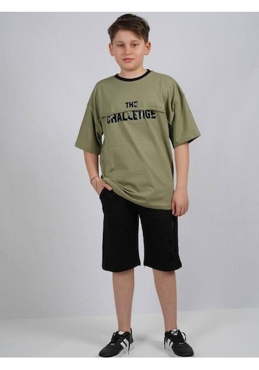 Ekkokids Çocuk Challenge Yazılı Pamuklu T-shirt-16022 Haki