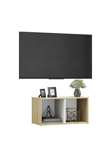 Tdesıgno Ay Televizyon Sehpası - Ünitesi -kitaplık-meşe Beyaz 72 Cm 2 Raflı Meşe - Beyaz