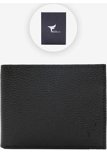Ac&co / Altınyıldız Classics Erkek Siyah Hediye Kutulu Kart Bölmeli Cüzdan Siyah