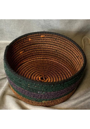 Uretti - Fatma 7987 - El Yapımı Koton İp Fiyonklu Kapaklı Dekoratif / Organizer Sepet Çok Renkli