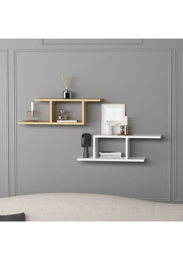 Deren Plus Duvar Rafı Beyaz Meşe