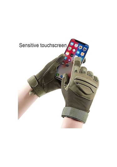 Happychildhood Erkek Xl Boyutu Dokunmatik Ekran Kullanılabilen Motosiklet Eldiveni - Siyah Standart Askeri Yeşil