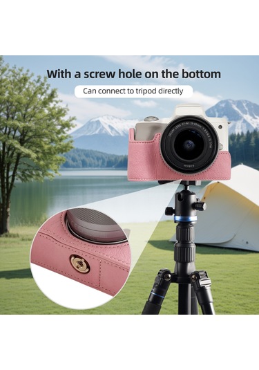 Youtek Eos M50/m50 Iı/m5 İçin Pembe Deri Kılıf - Tripod Bağlantılı, Omuz Askılı