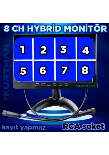 8 Kanallı Hybrid Monitör Kamerasız - 12 24 Volt - Kayıt Yapmaz