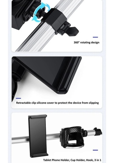 Wondernest 3'ü 1 Arada Araç Telefon Tutacağı, Bilgisayar Tutacağı, Kancalı Evrensel Alüminyum Boru Std