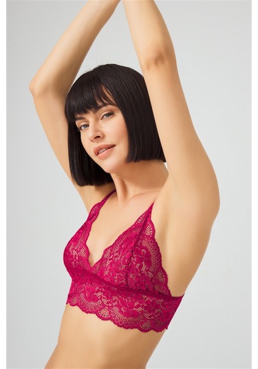 Vişne Dantelli Transparan Balensiz Kadın Sütyen Takımı Vişne
