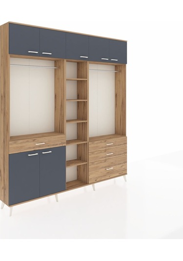 Arges Dolap 11 Raflı 4 Çekmeceli 2 Askılı 220x30x243 Çam-antrasit/çam Antrasıt/atlas Çam