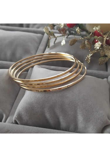 Çelik Gold Renk 4lü Ajda Model Bilezik Seti Altın