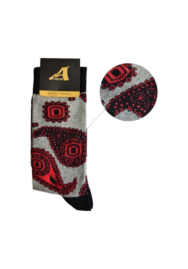 A Classe Şal Desenli Erkek Çorap Gri Melanj