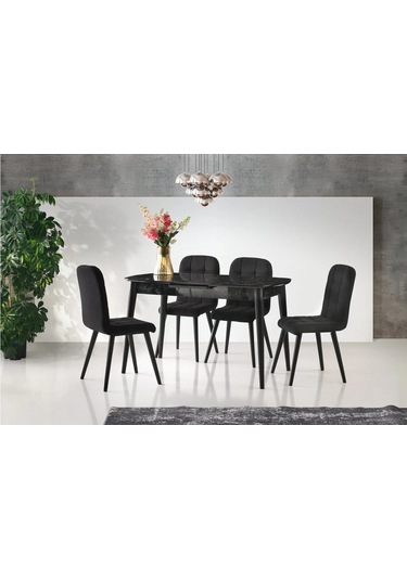 Essen Masa, Etro Sandalye, Siyah Mermer, 130x80 Siyah