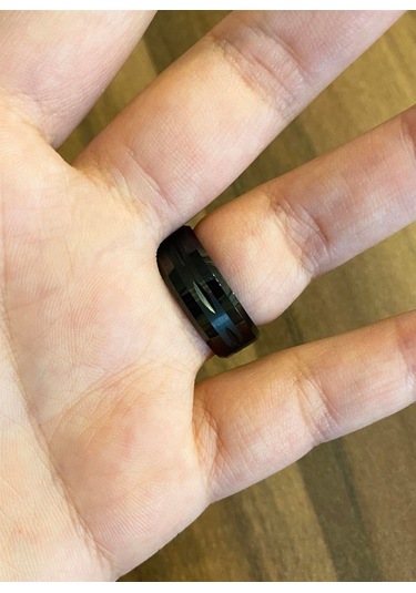 Erkek Siyah Renk Çentik Model Tungsten Yüzük Siyah