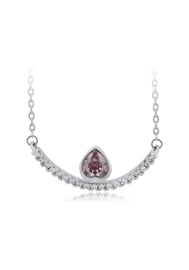 Damla Taşlı Smile Tasarım Platin Kaplama Kadın Kolye Silver