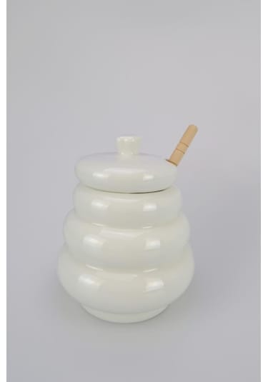 Acar Pamira Ahşap Kaşıklı Porselen Bal Kavanozu - Yam-06128