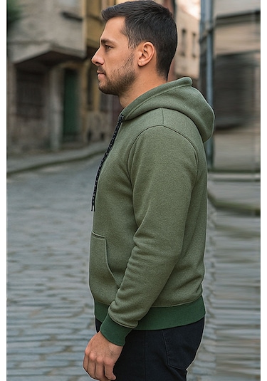 Erkek Yeşil Kapüşonlu Sweat Yeşil