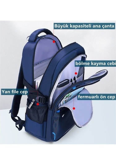 Okula Dönüş Ilkokul Öğrencileri Büyük Kapasiteli Su Geçirmez Sırt Çantası 3 Adet Cy9omr Lacivert