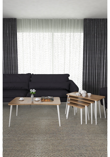 Milas 5li Orta Sehpa Ve Zigon Sehpa Ceviz Ahşap Ayaklı Sehpa