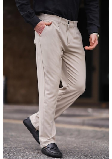 Madmext Bej Regular Fit Düz Kesim Yan Cepli Erkek Pantolon 6540-bej Bej