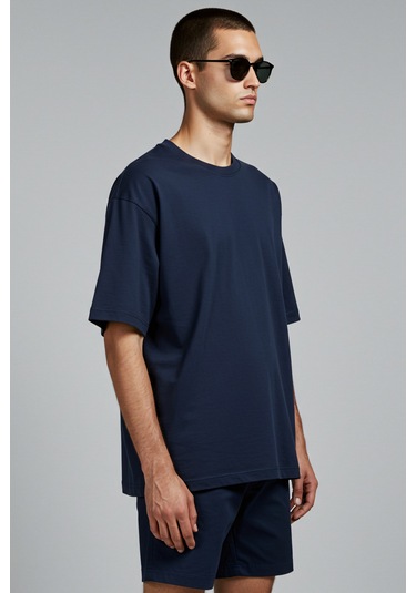 Erkek Oversize Basic Tişört Unisex %100 Pamuk Rahat Kalıp Lacivert