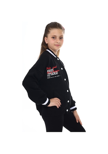 Toontoy Kız Çocuk Baskılı Kolej Hırka Siyah