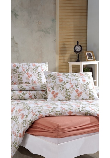 Elart Nevresim Takımı Pamuklu Tek Kişilik 3 Parça Flores Pudra-Pudra-160x220Cm