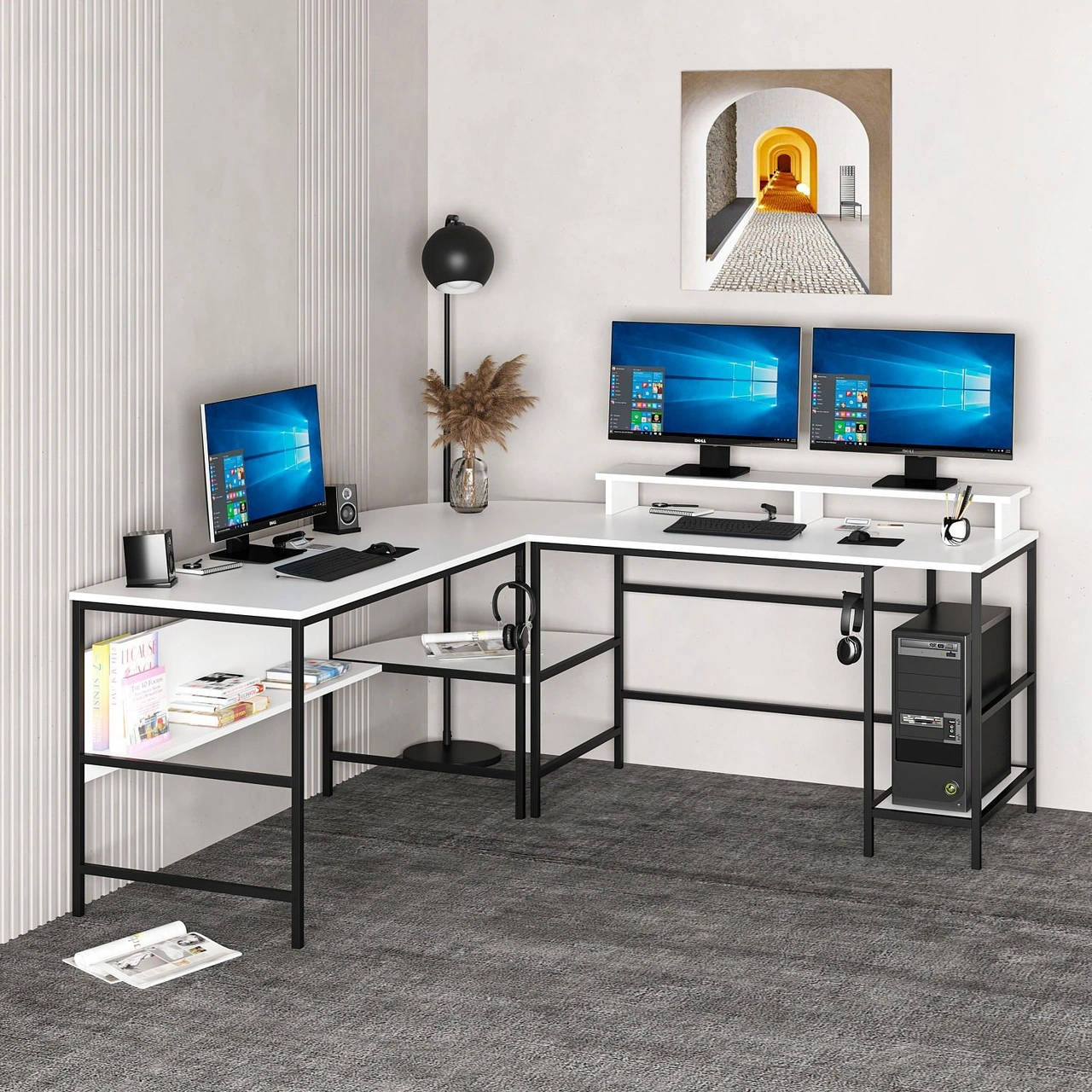 Minar Greta Rgb Led Işıklı L Köşe Çalışma Masası - Beyaz Beyaz