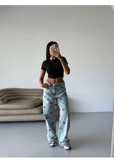 Paradise Cherry Cool Wide Leg Jean Çok Renkli