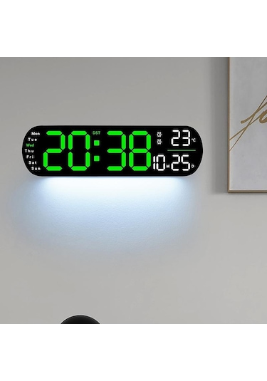 Yeşil 13.78 İnç Uzaktan Kumanda Dijital Duvar Saati Ruh Hali Işığı Zamanlama Geri Sayımı 2 Alarm Otomatik Dimmer Dst Tak Kullanım Led Çalar Saat Yeşil
