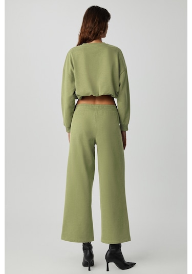 DEWANNA Kadın Uzun Kollu Crop Yeşil Eşofman Takımı