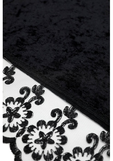 Favora Fatih Güpürlü Kadife Fiskos Örtüsü Siyah