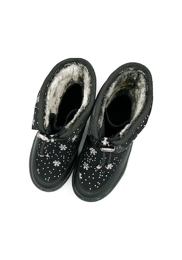 Lepetit Çocuk Kar Botu Kar Desenli Fermuarlı Kürklü Zincirli Kaymaz Taban 35-45 Siyah