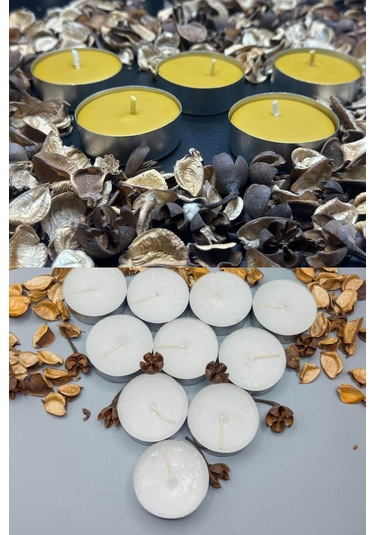 5+5 10 Adet Doğal Bal Mumu Tealight Ve Doğal Soya Mumu-buhurdanlık Büyük Boy Çap:5,5 Cm Beyaz Ve Bal