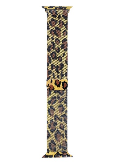 Apple Uyumlu Watch 42mm Zore Krd-01 Leopar Desenli Metal Kordon