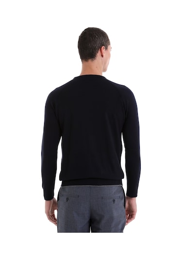 Hatemoğlu Lacivert Regular Fit Jakarlı Bisiklet Yaka Yünlü Triko Kazak Lacivert