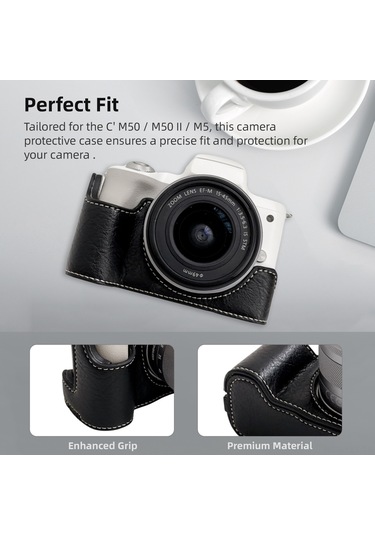 Yaozixa Kahverengi Su Aygırı Desenli Kamera Deri Kılıfı, Askı Kayışıyla, Canon Eos M50/m50 Iı/m5 İçin Uyarlanmış, Tam Erişim Ve Tripod Uyumlu