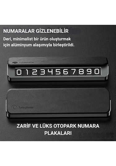 Coofbe Deri Kapaklı Gizlenebilir Alüminyum Araç Park Telefon Numaratörü Geçici Park Numaratör Plakalık 1 Adet
