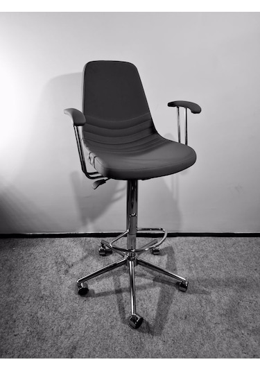 Tekerlekli Gri Deri Rahat Kollu Bar Sandalye Modelleri Gri